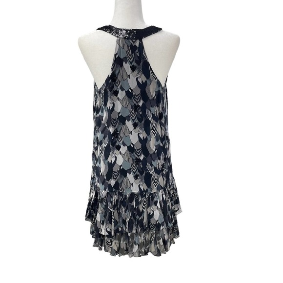 French Connection Black Gray Feather Print Retro Fit & Flare Dress 8 - Picture 7 of 11